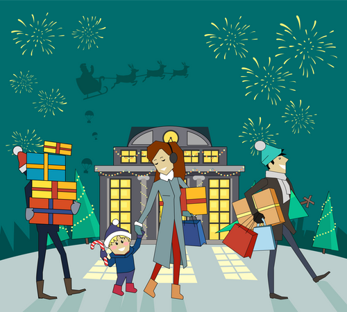 Shopping Gifts on Winter Holiday  일러스트레이션