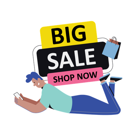 Shopping In Big Sale  Illustration