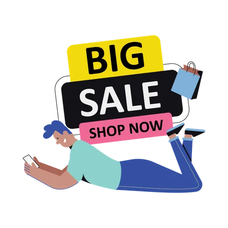 Shopping In Big Sale  Illustration