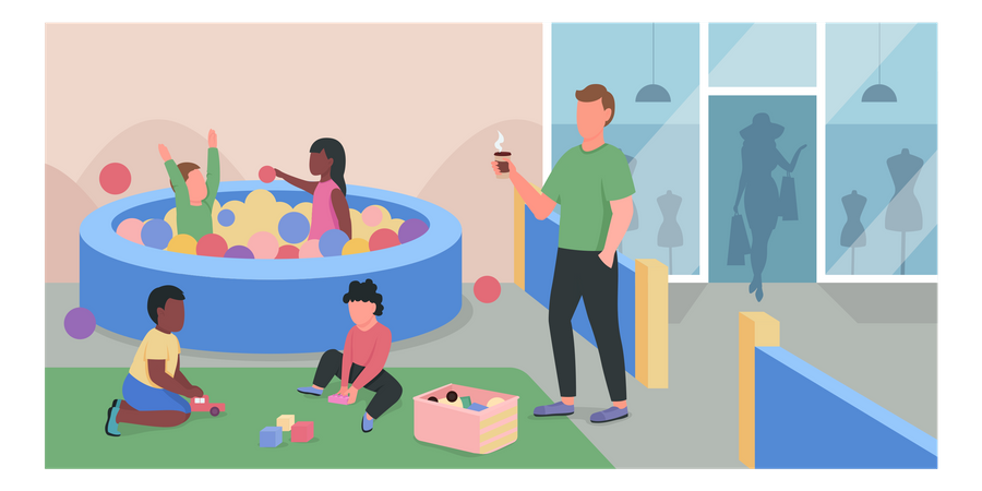 Shopping mall playground flat color vector illustration  Illustration