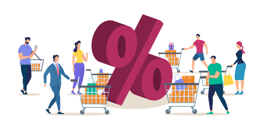 Shopping on Shop Sale with Big Discount Illustration