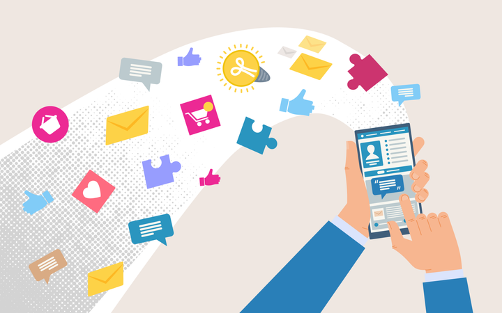 Shopping Online, Communicating, Working with Mobile Phone Apps  일러스트레이션
