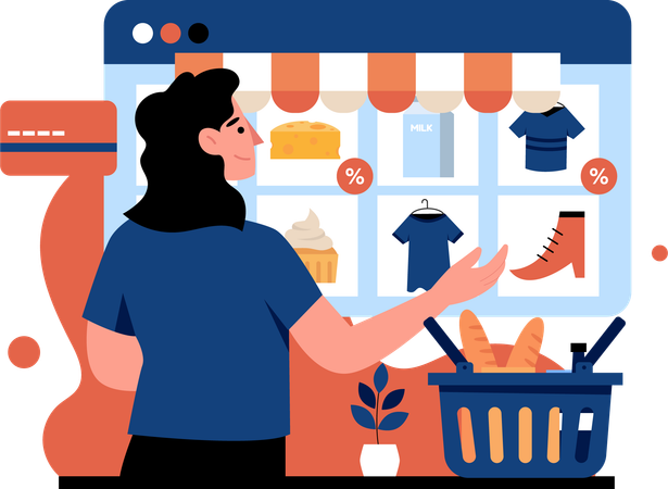 Shopping Online on Marketplace  イラスト