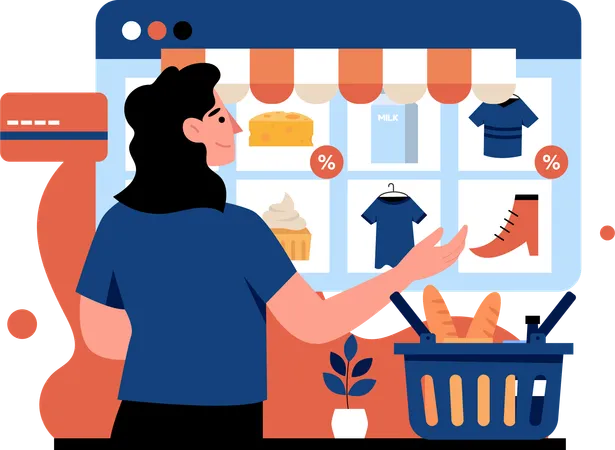 Shopping Online on Marketplace  Illustration