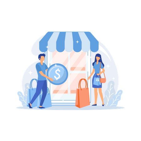 Shopping online with smartphone  イラスト