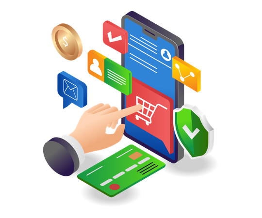 Shopping payment transactions with smartphone  Illustration
