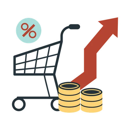 Shopping price increase in due to rising inflation  Illustration