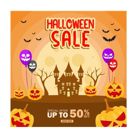 Shopping promotions at Halloween parties  Illustration