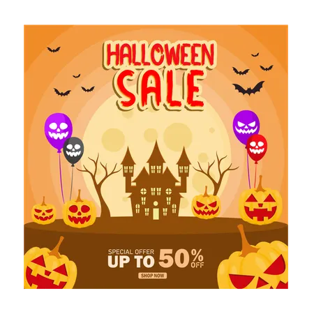 Shopping promotions at Halloween parties  Illustration