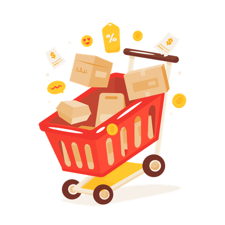 Shopping pushcart with shopping packages  Illustration