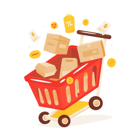 Shopping pushcart with shopping packages  Illustration