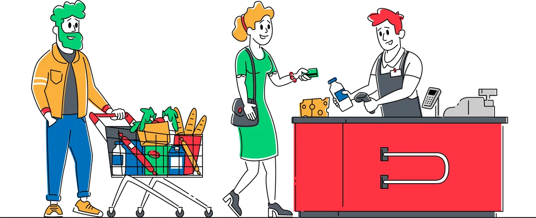 Shopping Queue in Supermarket  Illustration