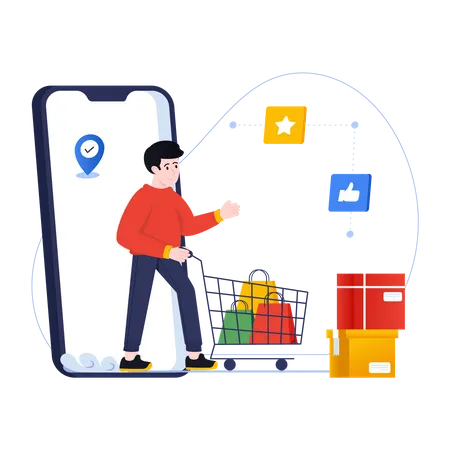 Person With Bags And Star Showing The Concept Of Shopping Feedback Flat Illustration Illustration