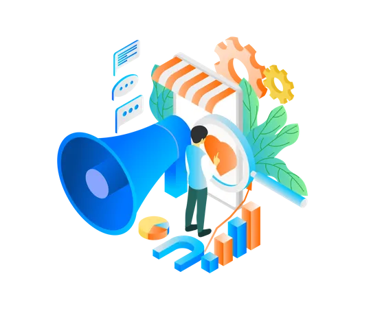 Isometric Style Illustration About Marketing Strategy With Funnel And Character Or Smartphone Illustration
