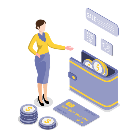 Shopping sale payment via wallet  Illustration