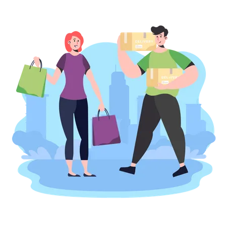 Shopping Together Digital Illustration For Your Project Exclusive On Iconscout Illustration