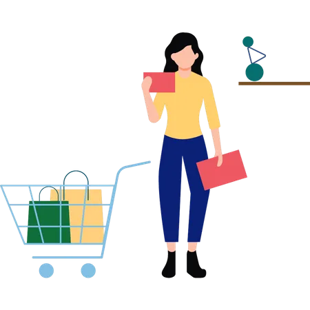 A Girl Is Standing Next To A Shopping Trolley Illustration
