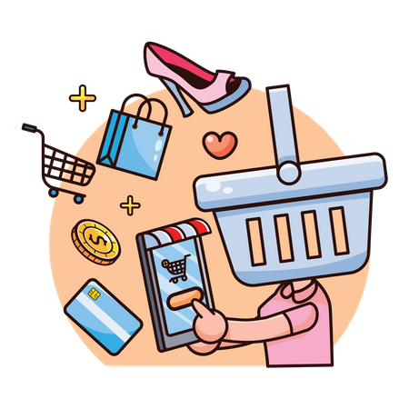 Shopping Using Mobile  Illustration