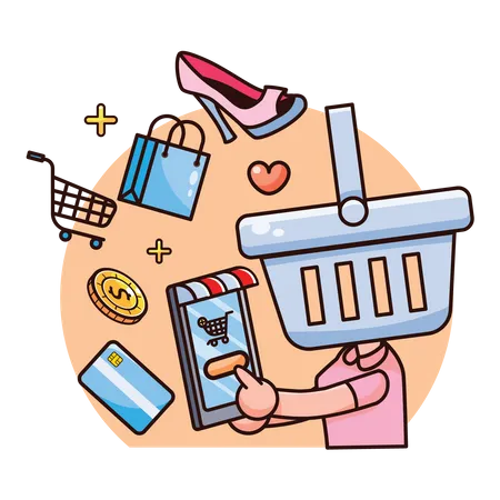 Shopping Using Mobile  Illustration