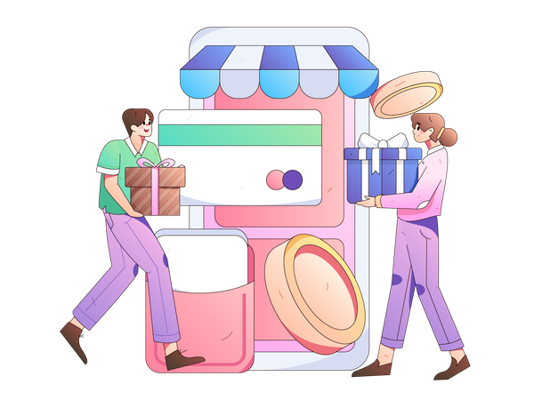 Shopping virtuel effectué par un couple  Illustration