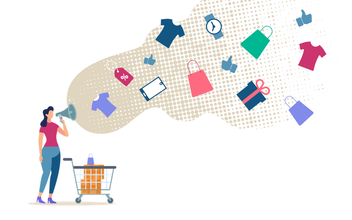 Shopping with Discounts on Shop Illustration