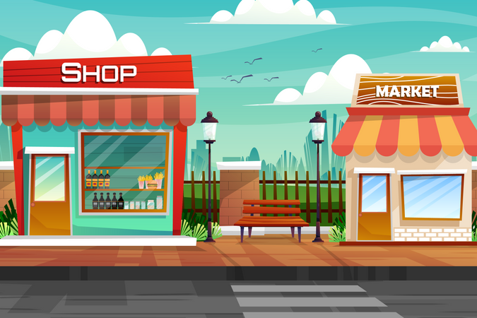 Shops on street  Illustration