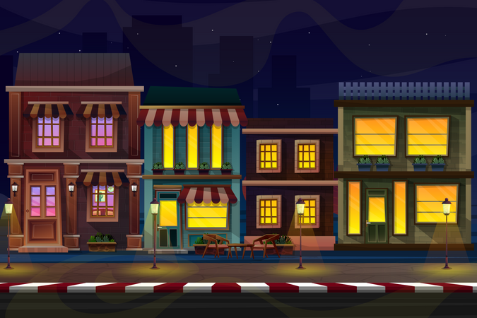 Shops on street  Illustration