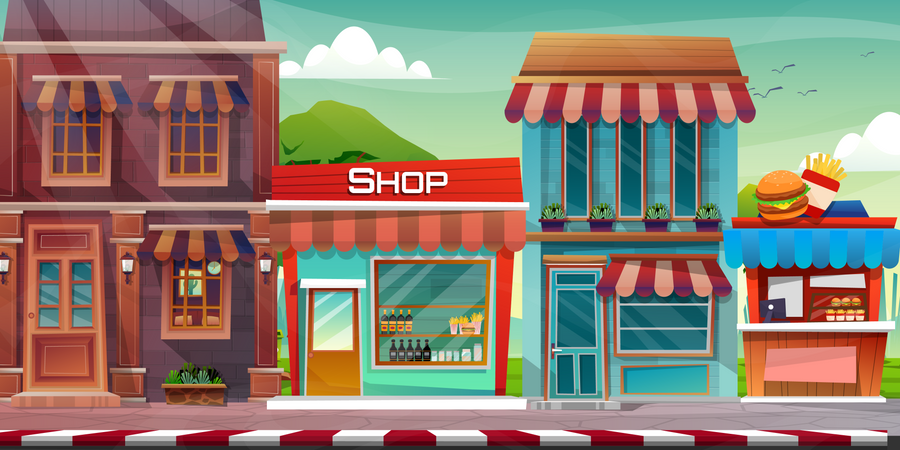 Shops on street  Illustration