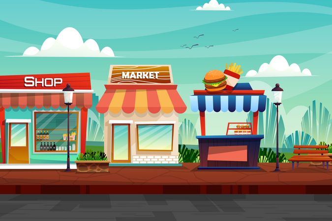 Shops on street  Illustration