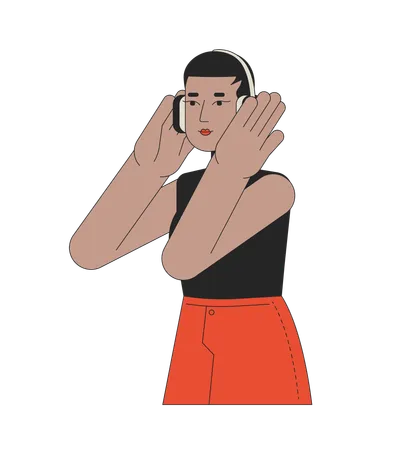 Short hair african american girl headphones  Illustration