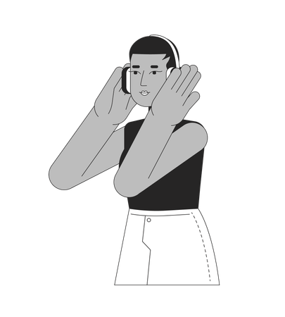 Short hair african american girl headphones  Illustration