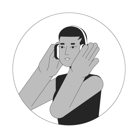 Short hair african american girl headphones  Illustration