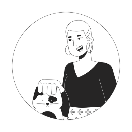 Short haired caucasian woman petting cat head  Illustration