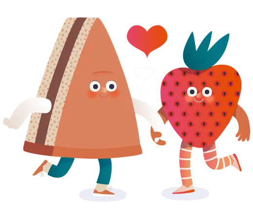 Shortcake and a strawberry in love  Illustration