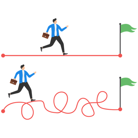 Shortcut way to win business success or hard path and obstacle  Illustration