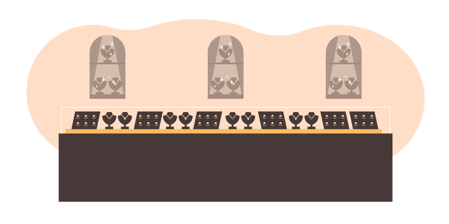 Showcase of luxury jewellery shop  Illustration