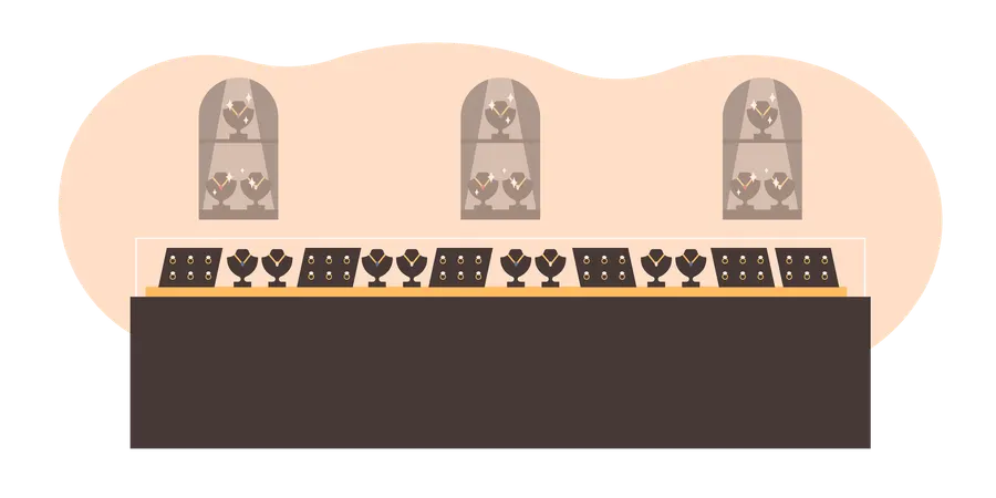 Showcase of luxury jewellery shop  Illustration