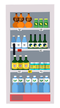 Showcase refrigerator for cool drinks in bottles Illustration