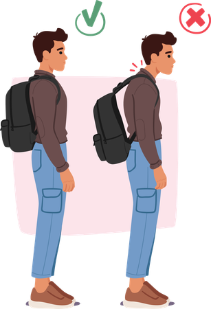 Showing correct and wrong pose while hanging bag on shoulders  Illustration