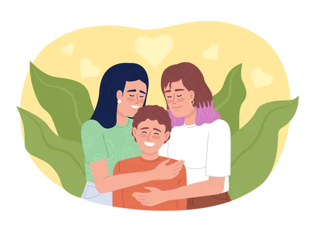 Showing Family Love To Child 2 D Vector Isolated Illustration Mothers Embracing Smiling Son Flat Characters On Cartoon Background Colorful Editable Scene For Mobile Website Presentation Illustration