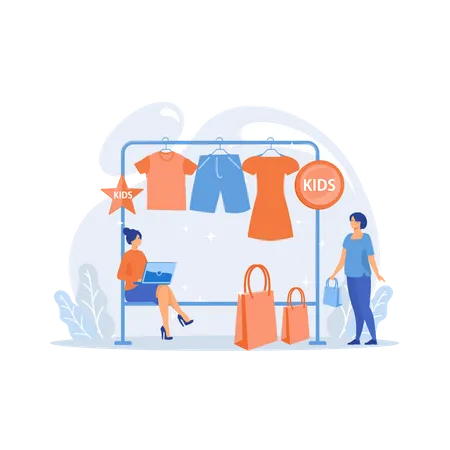 Showroom with kids clothes on hangers Illustration