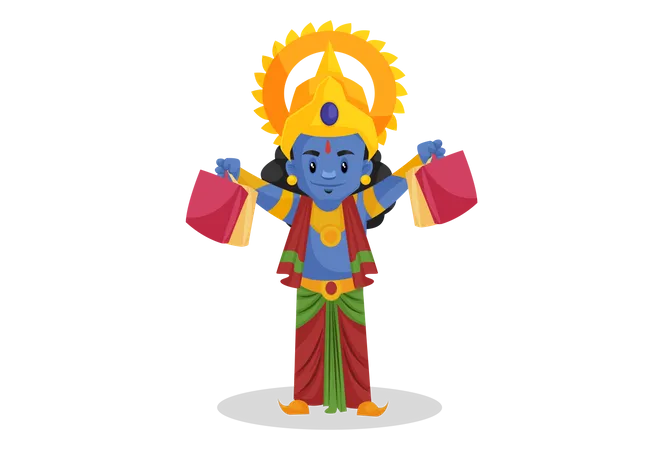 Shree Ram sosteniendo una bolsa de compras  Ilustración