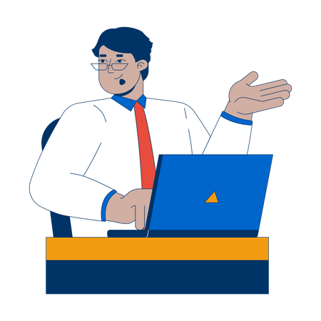 Shrugging arab man typing on laptop  Illustration