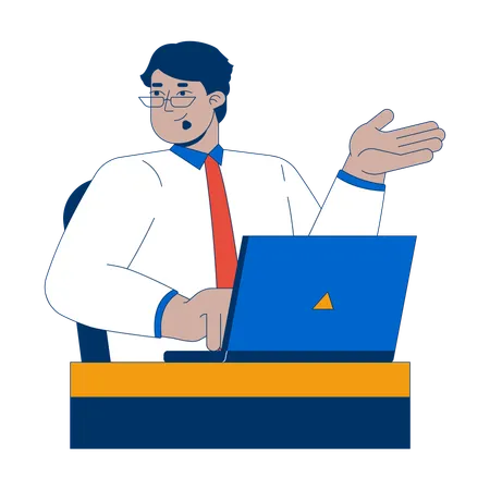 Shrugging arab man typing on laptop  Illustration