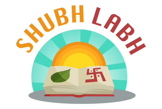 Shubh Labh con libro sagrado como chopda pujan  Ilustración