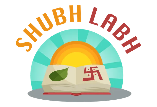 Shubh Labh con libro sagrado como chopda pujan  Ilustración