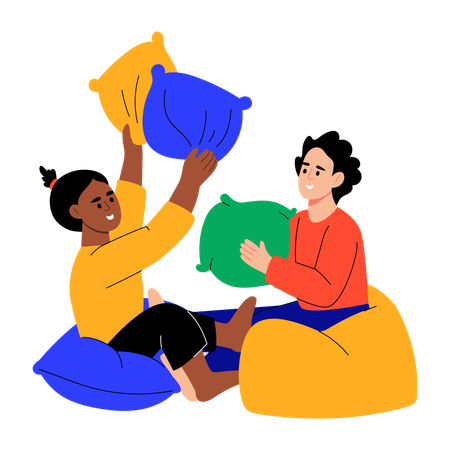 Sibling doing pillow fight  Illustration