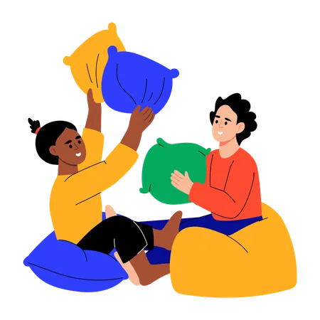 Sibling doing pillow fight  Illustration