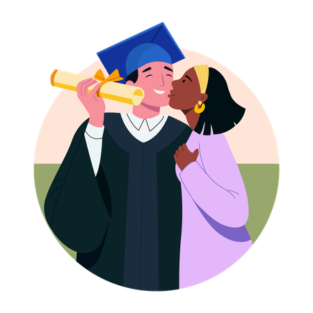 Sibling giving kiss on graduation  Illustration