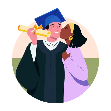 Sibling giving kiss on graduation  Illustration
